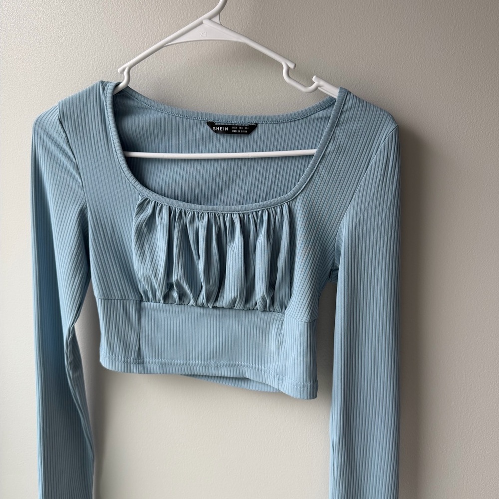 SHEIN Light Blue Ribbed Crop Top